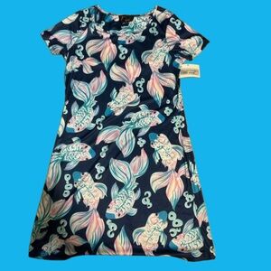 Women’s Blue Short Sleeve Fish Printed Dress